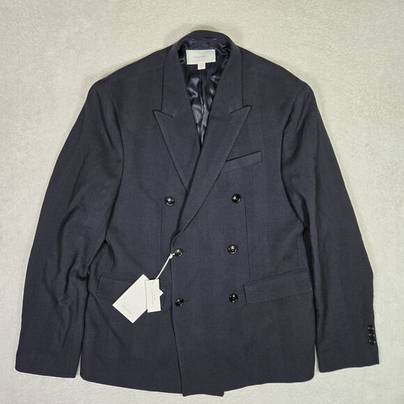NEW Zara Origins Italian Wool Mens US 40 Navy Blue Two Button Peak Blazer Jacket - Picture 1 of 9
